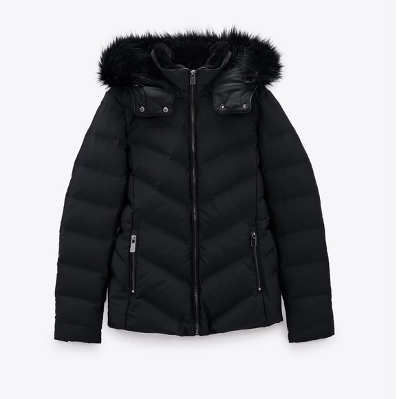 Zara NWT Water and Wind Protection Jacket with Removable Fur Trim Hood Small - Picture 3 of 12
